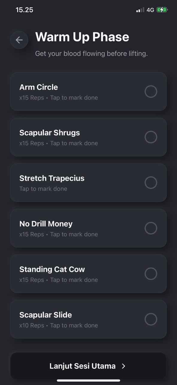 Halaman PR Workout Tracker: target 1RM squat, bench press, deadlift, overhead press